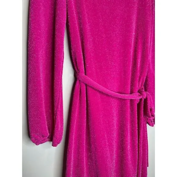 Fraiche By J Sparkle Pink GLITTER Mini Party Dress Belt holiday size Small tie - Picture 5 of 6